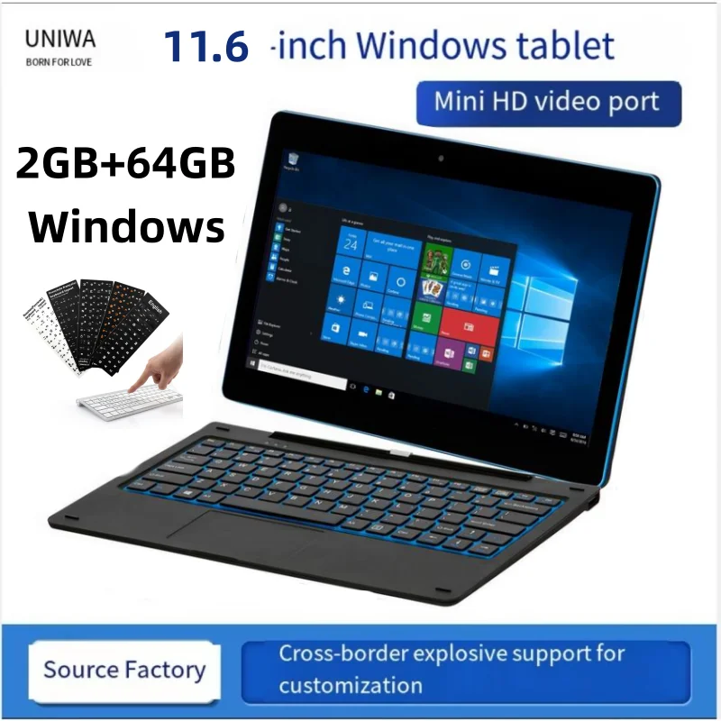 11,6'' Windows 10 Tablet PC 2 in 1 Docking Tastatur 2GB DDR + 64GB G12 Z8350 CPU 1366*768 IPS Touch Quad Core Dual Kamera Image