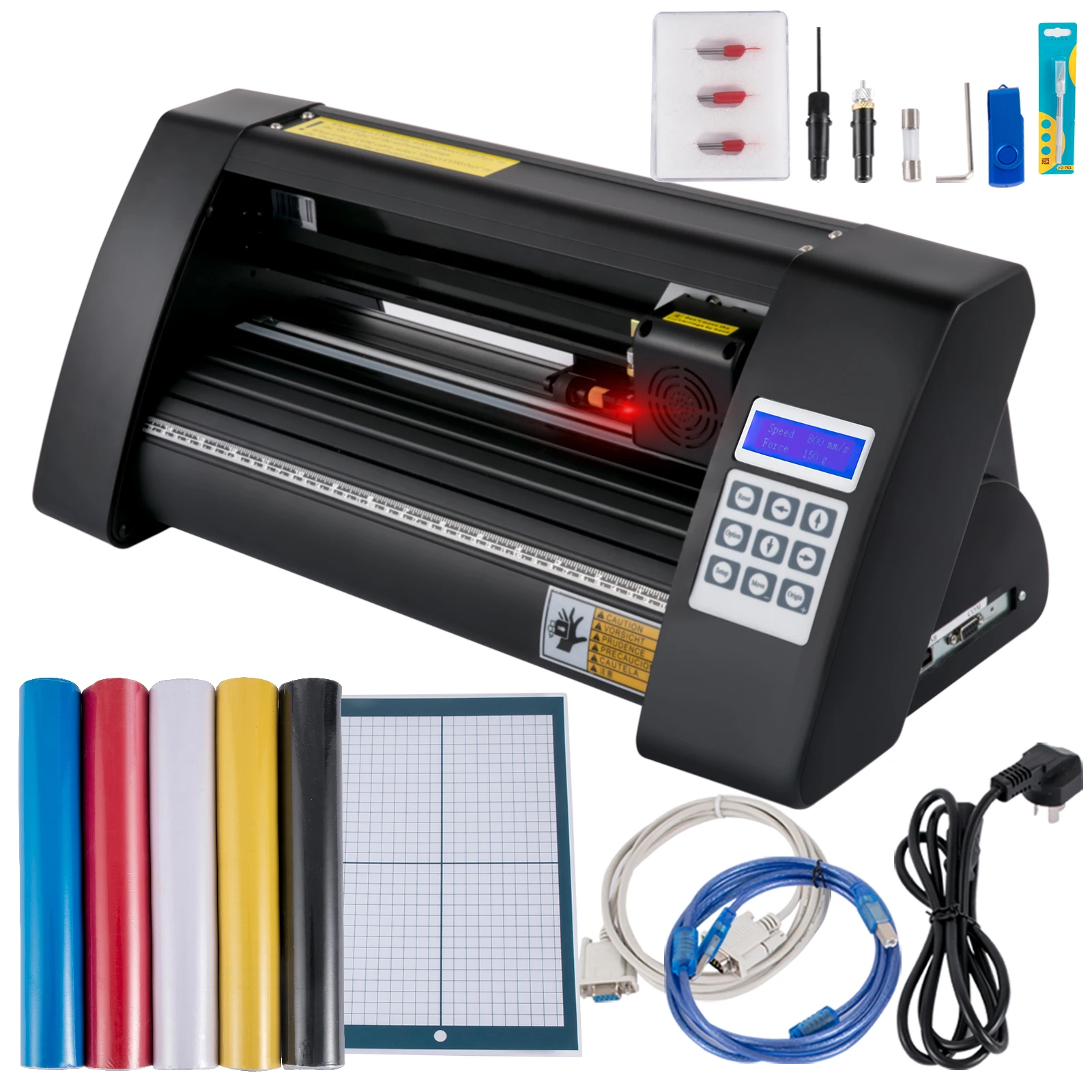 SucceBuy 14 Zoll halbautomatischer Vinylschneider Plotter 375 mm Schneiddrucker mit Papieren 3 Klingen LCD-Display SIGNMASTER-Software Image