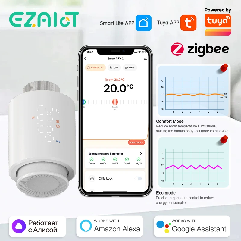Neue trv zigbee tuya smart thermostat isches heizkörper ventil programmier bare thermostat temperatur heizung alexa google home sprach steuerung Image
