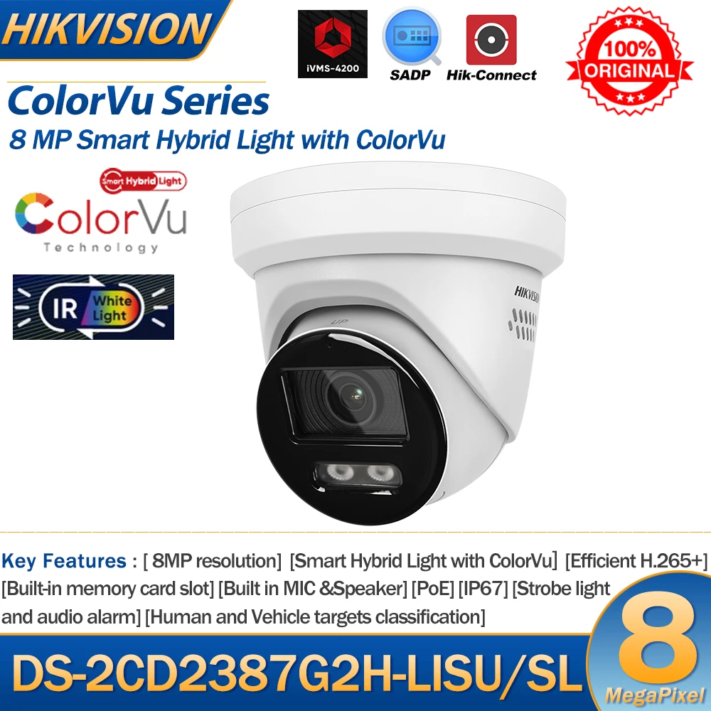 Hikvision 8MP IP-Kamera DS-2CD2387G2H-LISU/SL 4MP DS-2CD2347G2H-LISU/SL Smart Hybrid Light ColorVu Turret Integriertes 2-Wege-Audio Image