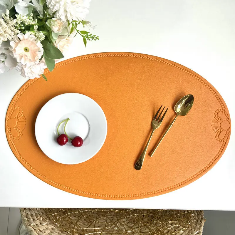 /10pcs Leder Tischset ovale öl beständige Tisch matte Home Dining Küchentisch Tischset Design Esszimmer wasserdichte Tisch matte Orange Image