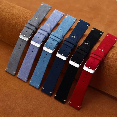 Vintage Wildleder Leder Uhren armbänder Schnell verschluss Uhren armband 14mm 16mm 18mm 20mm 22mm Smartwatch Armband braun Uhren Zubehör Image