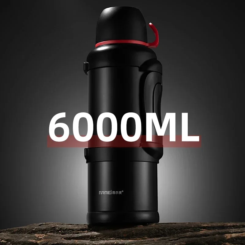 5l/6l Wasser flasche große Thermoskanne mit Griff Vakuum flasche Sport Edelstahl tragbar auslaufs icher mit Flaschen tasche bpa frei Image