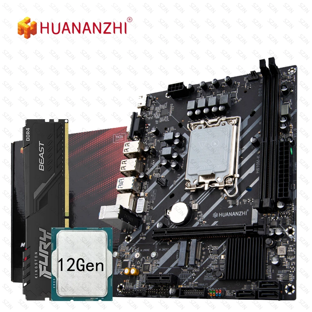 HUANANZHI H610 Motherboard-Kit mit Core 12Gen, unterstützt DDR4, max. 64 GB Speicher, Desktop-RAM, LGA 1700 Motherboard-Set Image