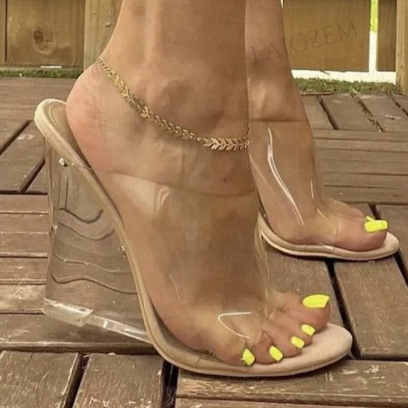 Dohbaner Frauen Pumps Peep Toe klar PVC transparente Keile Absätze Sandalen Höhe erhöhen handgemachte Schuhe Frau große Größe 42 45 47