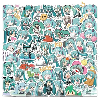 65 Stück niedliche Cartoon-Hatsune-Miku-Aufkleber, wasserdichtes Vinyl für Laptop, Gitarre, Skateboard, Gepäck, Graffiti-Aufkleber, Kinderparty-Geschenk Image