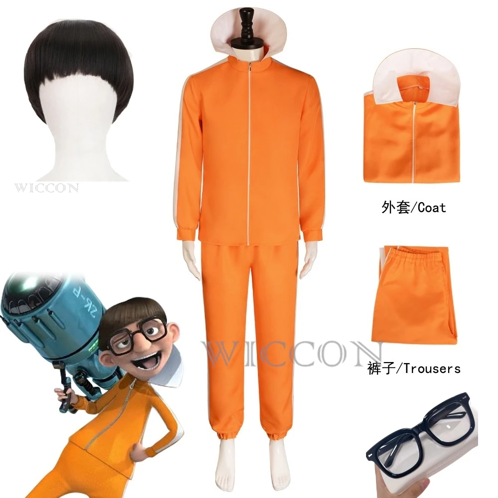 Film Vektor Cosplay Kostüm Orange Jakect Hose Brille Outfits Set Pilz geformte Perücke Halloween Phantasie Anzug Party Anzug Image