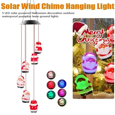 Solar Wind Glockenspiel Lichter Weihnachten Wind Spinner Hängelampen bunte Santa Claus Ball Schlafzimmer Garten Dekoration Wind Glocke Lampe