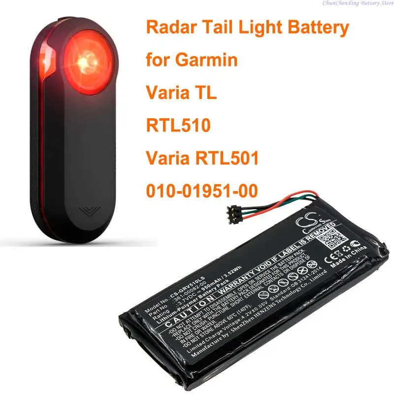 Cameron Sino 3,7 V 950 mAh Fahrräder Taschenlampen Batterie 361-00082-00 für Garmin Varia TL,RTL510,RTL 510,RTL501, 010-01951-00 + WERKZEUG Image