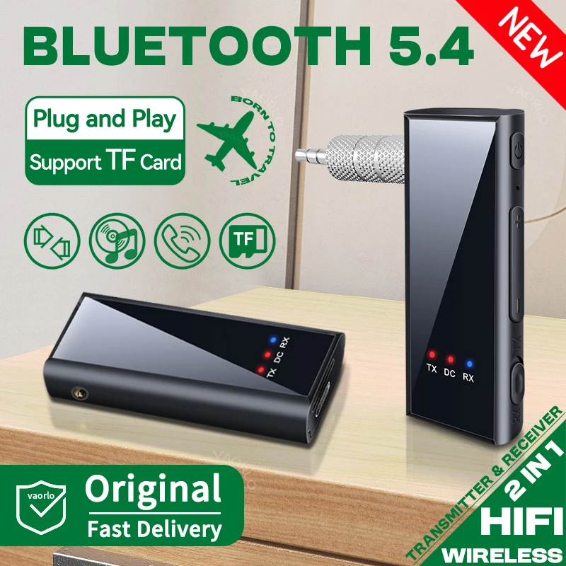 Bluetooth 5,4 Audio Sender Empfänger 3,5 MM AUX HIFI Wireless Adapter Mit MIC Unterstützung TF Karte Spielen Für Auto Flugzeug TV PC Image