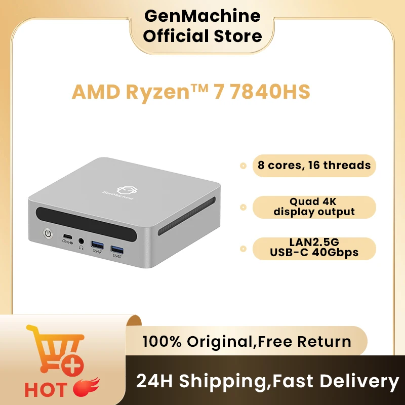 Genmachin AMD 7840HS 7940HS MINI PC Windows 11 Ryzen DDR5 32GB 6400Mhz RAM M.2 2280 SSD WIFI6 BT5.2 Pc Game Diy Gaming Computer