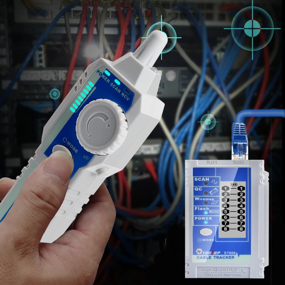 Tooltop et608 netzwerk lan line finder poe test 3km digitalis ierte kabel verfolgung qc ncv test bruchpunkt ethernet kabel prüfung Image