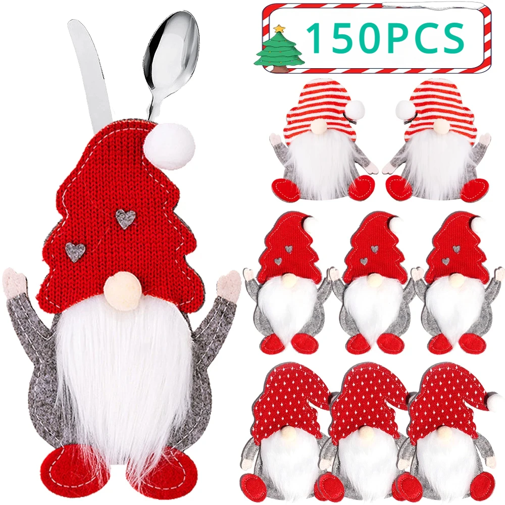 150 stücke neue Weihnachts dekorationen Gnom messer und Gabel Set gesichtslose alte Mann Messer und Gabel Tasche Rudolph Besteck Set Image