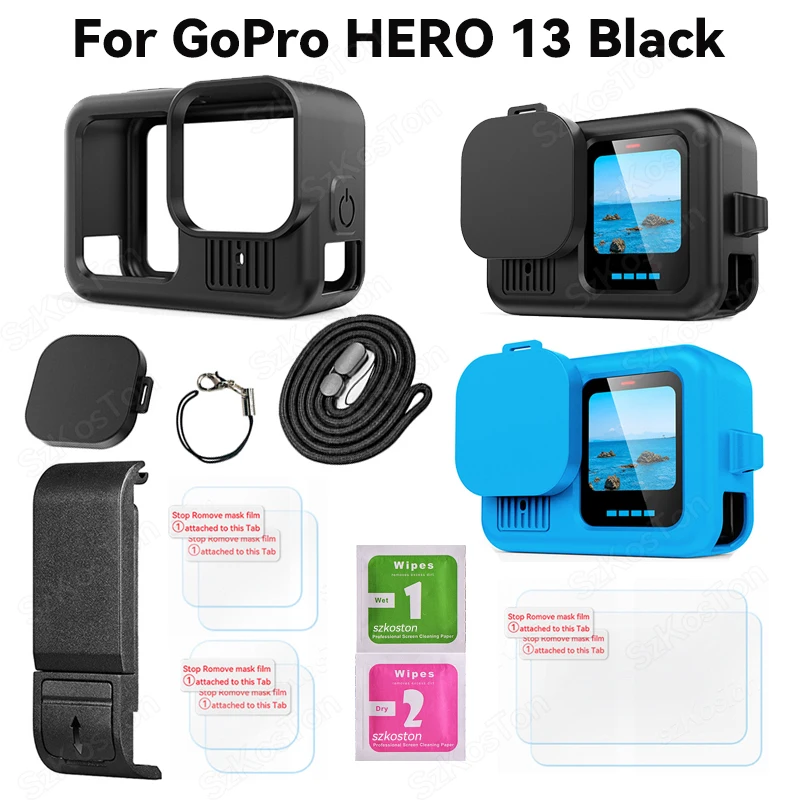 Schützende Silikonhülle für GoPro Hero 13, schwarzes gehärtetes Glas, Displayschutzfolie, Objektivdeckel-Abdeckung für GoPro-Zubehör Image