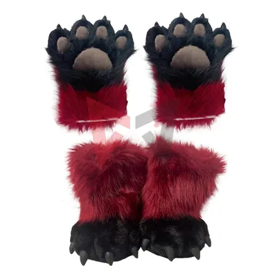 Neue Fursuit Katze Sperrklinke pelzigen Fandom Handschuhe Schuhe Fuß abdeckung blutrot schwarz Farbe Tier Cosplay Kostüm Zubehör nach Maß Image