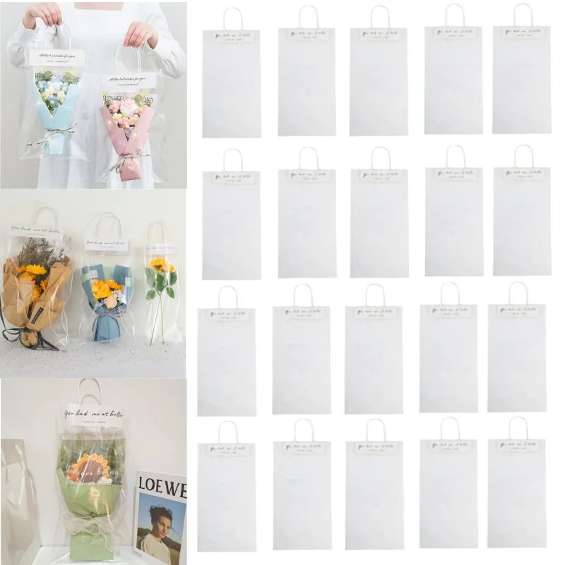 100PCS Blume Verpackung Box Transparent PVC Blumenstrauß Tasche Floristen Dekoration Lange Tote Party Geschenke Verpackung Handtasche Image