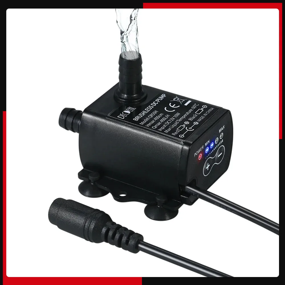 Decdeal ultra-leise dc12v 10w 400l/h Lift 400cm bürstenlose Wasserpumpe 5.5*2,1mm weibliche Tauch brunnen fluss einstellung Image