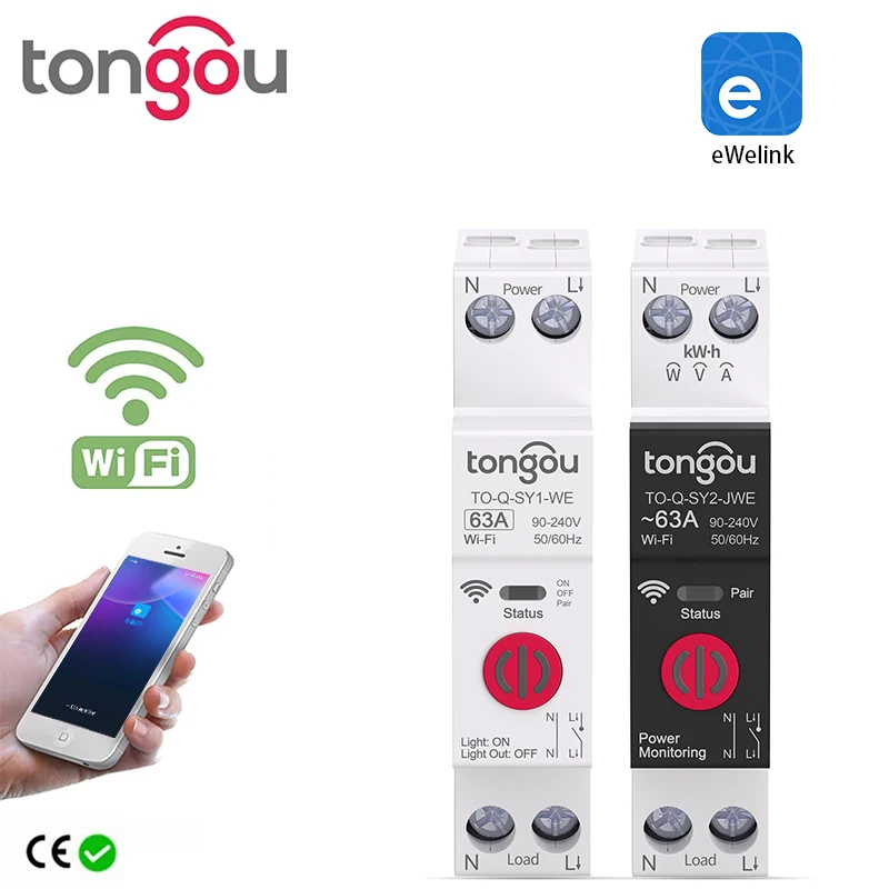Ewelink TONGOU 1P+N 63A 110V 220V WIFI Smart Switch Energiezähler kWh Messung Leistungsschalter Timer Relais Smart Home Schutz Image