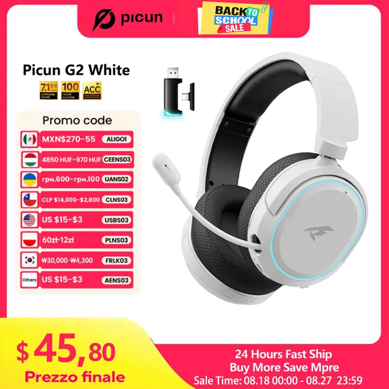 Picun G2 Kabelloses Gaming-Headset Bluetooth 2.4G Kopfhörer 7.1 Surround 5ms Niedrige Latenz ENC-Mikrofon für PC PS4 PS5 Telefon Switch