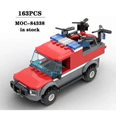 Bausteine MOC-84338 Feuerwehr auto Drohne Basis fahrzeug Bau Modell 163pcs Kinder geburtstags Image