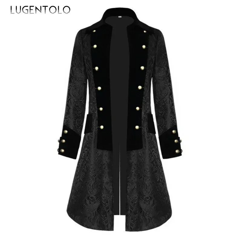 Männer mittelalter lichen Retro Steampunk Mantel Party viktoria nischen Renaissance Bühne Kostüme Smoking lange Vintage solide Jacquard Frack Jacke Image
