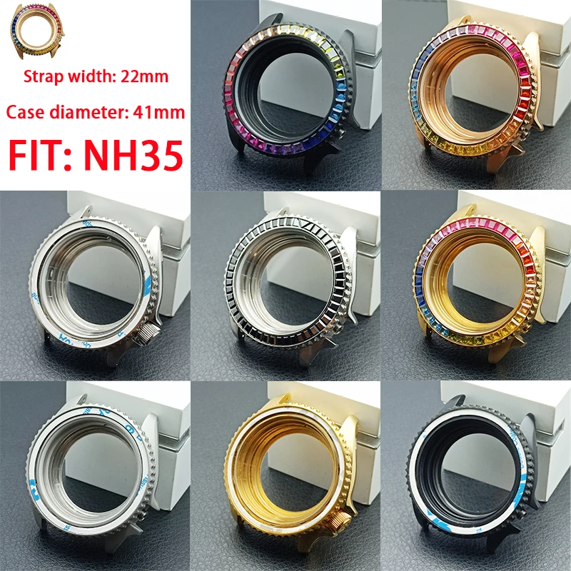 FITNH35 Uhrwerk Herrenuhr Stahl Schwarzes Gehäuse 41 mm Seiko 007 Neues konvexes Glasuhrzubehör 22 mm Armband Image