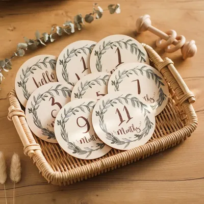 8PCS Wooden Newborn Leaves Milestone Cards 0-12 Month Baby Memories Birthday Party Decoration Children Photography Accessories