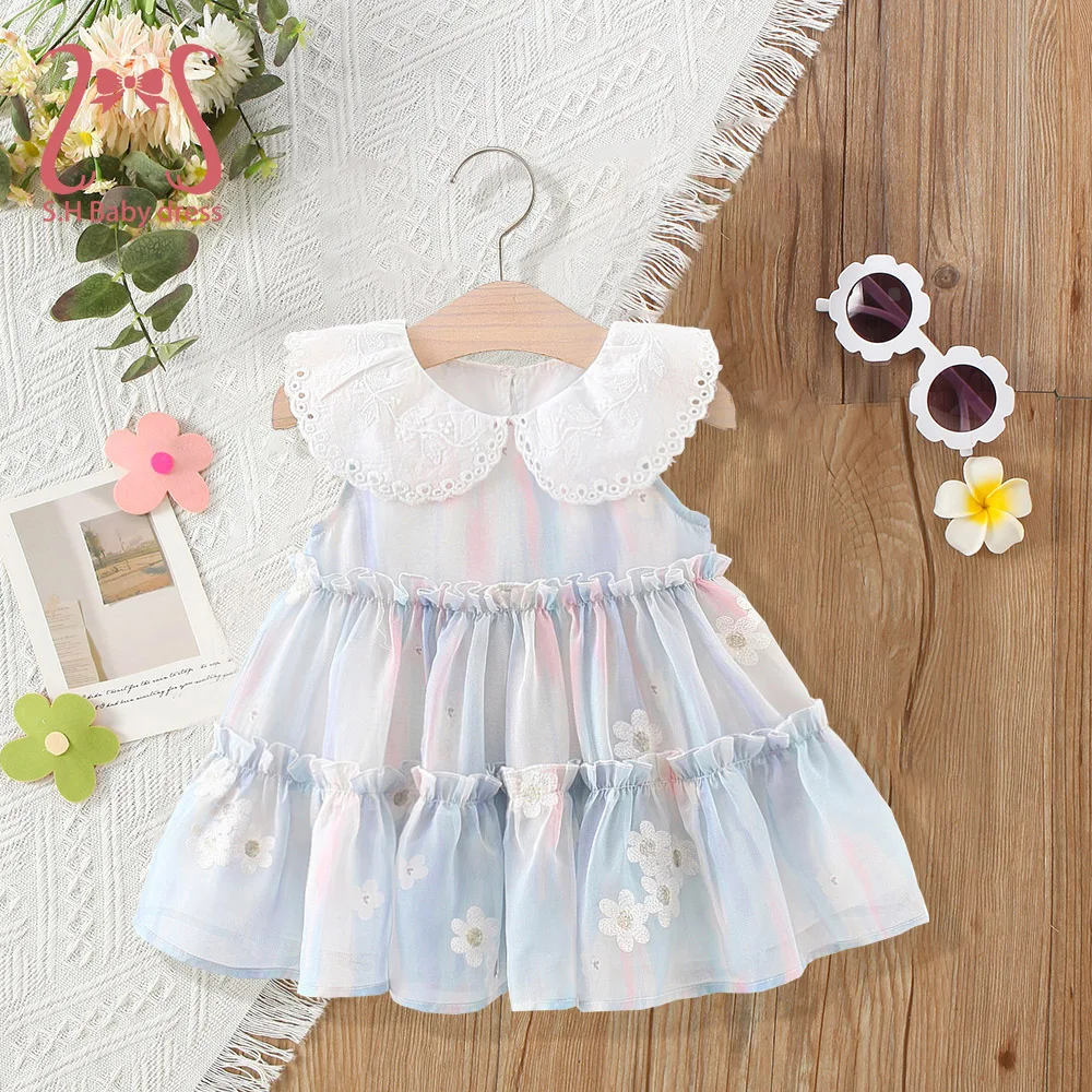 Süßes Baby Mädchen Sommer ärmelloses Kleid schöne Blume Kinder Kleidung niedlichen Spitzen kragen Kleinkinder dünne Kleider 0-4 y Kinder kleidung Image