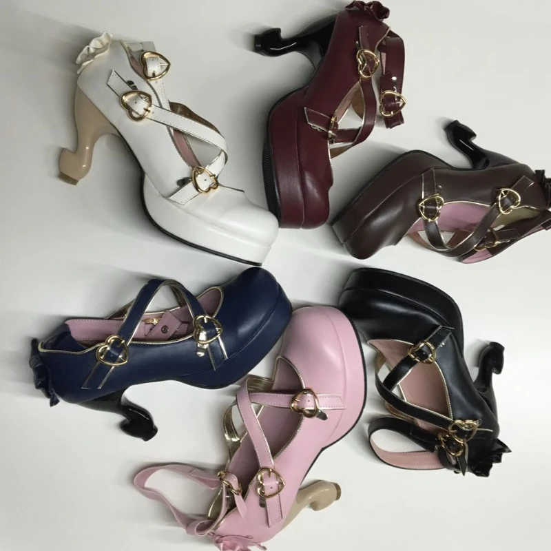 Japanische Art süße Bogen Prinzessin Lolita Schuhe Schnalle Riemen dicke Plattform Pumps Cosplay Schuhe