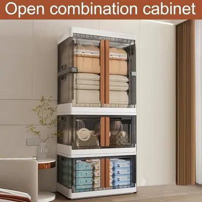 Plastic Wardrobe with Lids No Installation Storage Bins Stackable Storage Bins Folding Storages Cabinet Large Bedroom Furniture