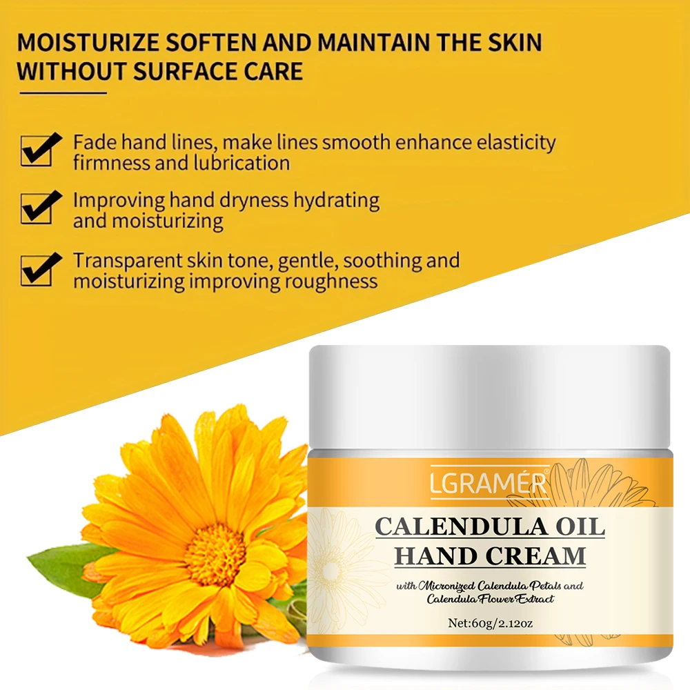 Calendula Oil Handcreme verbessert die Ausstrahlung der Haut, verbessert die Elastizität der Haut, macht die Haut weich, glatt, hydratisiert und spendet Feuchtigkeit Image