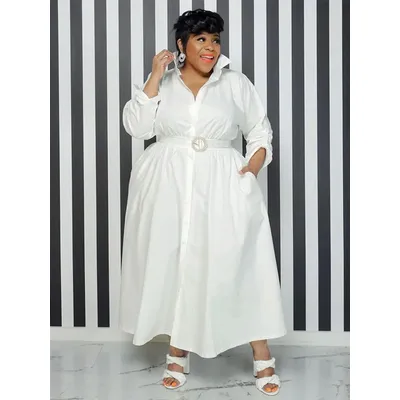 Elegant Casual Women's Dresses Korean Style Solid Color Long Shirt Dress Female Loose Plus Size Dress Wholesale Dropshipping