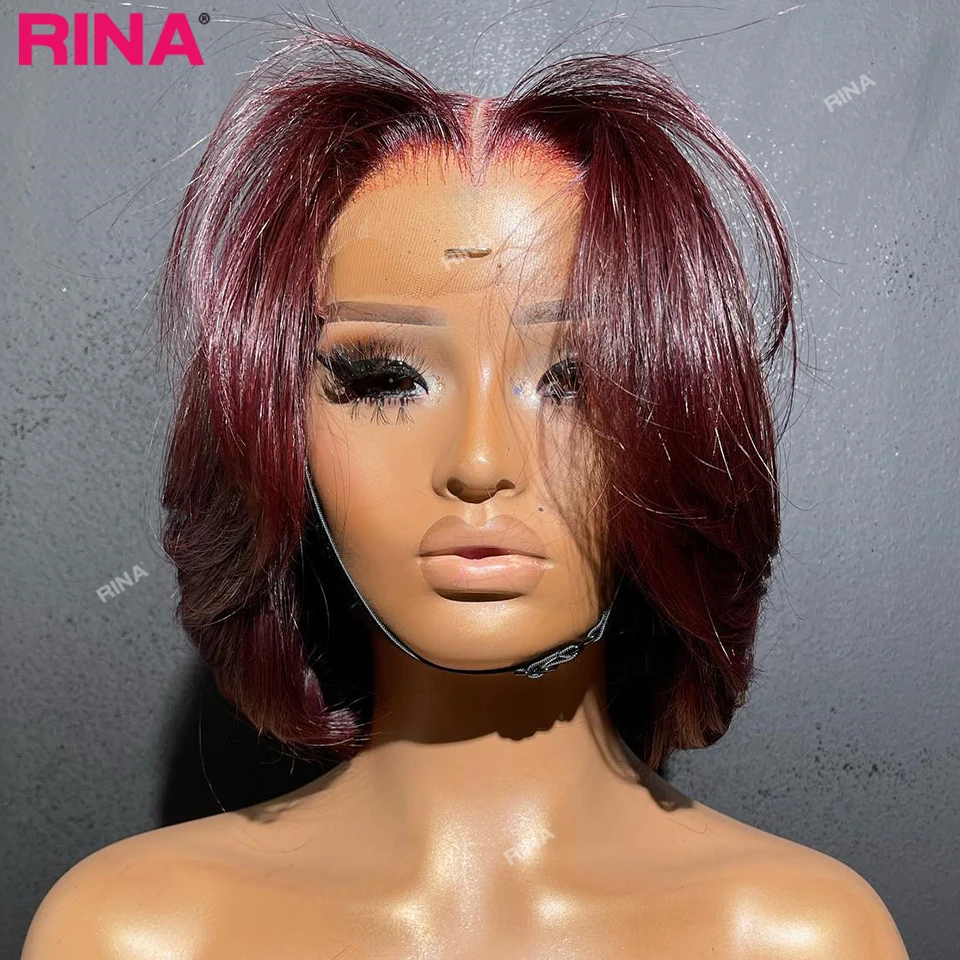 99j rote Farbe 13x4 Spitze frontal kurze Bob Perücke vor gezupft 180 Dichte Spitze vorne Bob Perücke transparente Spitze glattes menschliches Haar Image