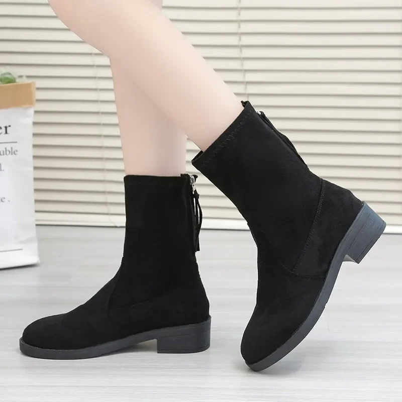 Herbst Winter 2024 Neue Paar Schuhe Frauen Dicken Sohlen Casual Plus Größe 43 Schwarz Wildleder Kurze Stiefel Mode Frauen stiefel