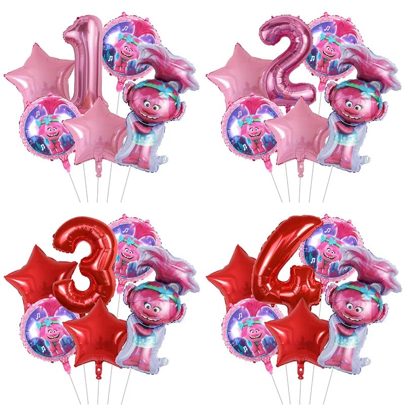 Prinzessin Trolle Folie Ballon Mädchen Geburtstags feier Dekoration rosa Nummer Ballon Willkommen Bogen Zimmer Wohnkultur Junge Geschenk Kinderspiel zeug Image