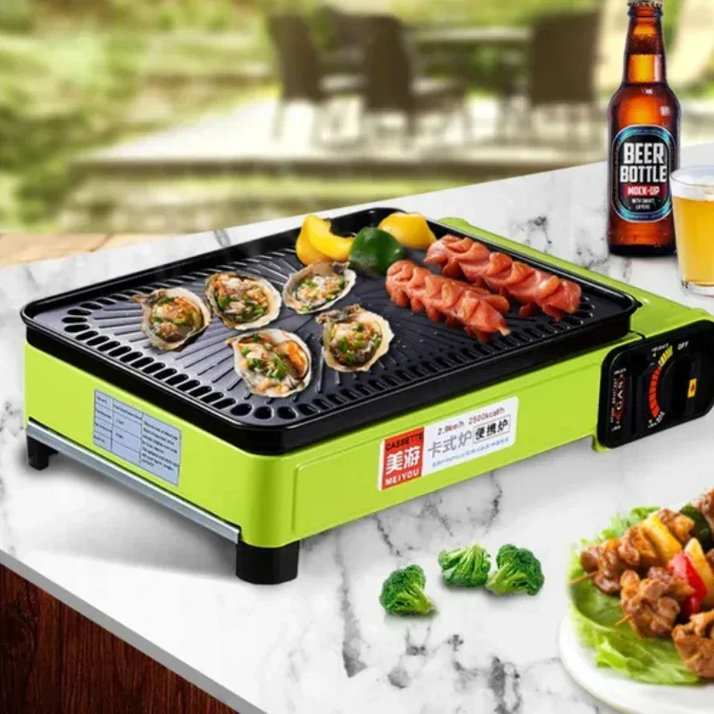Tragbarer, rauchfreier Grillofen im koreanischen Stil, Doppelzweck-Gasgrill, kompakte Outdoor-Kocheinheit Image
