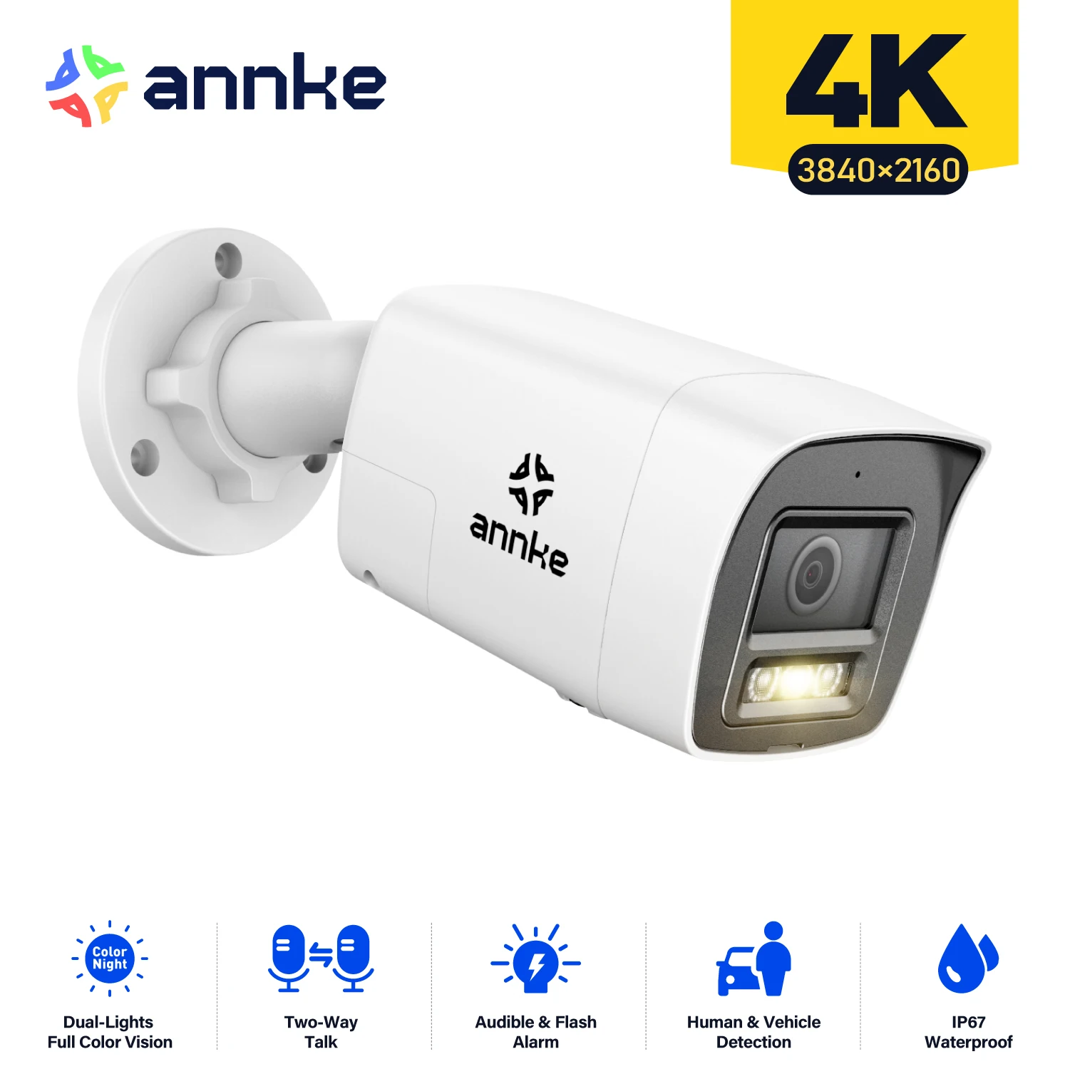 Annke 8MP 4K HD IP-Sicherheitskamera Poe Dual Light Audio Feste Bullet-Kamera Erkennung menschlicher Fahrzeuge 256G SD-Speicher ONVIF IP67 Image