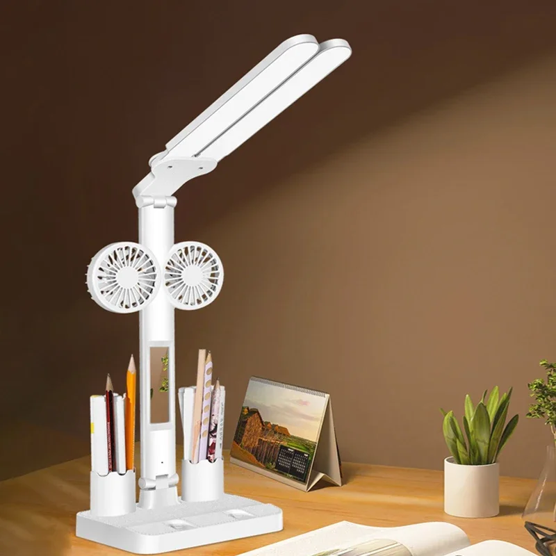 Wiederauf ladbare Tisch lampe für Arbeits zimmer Schreibtisch lampe Lese lampe LED Tisch leuchte mit Lüfter LED Uhr Display Lese lampe