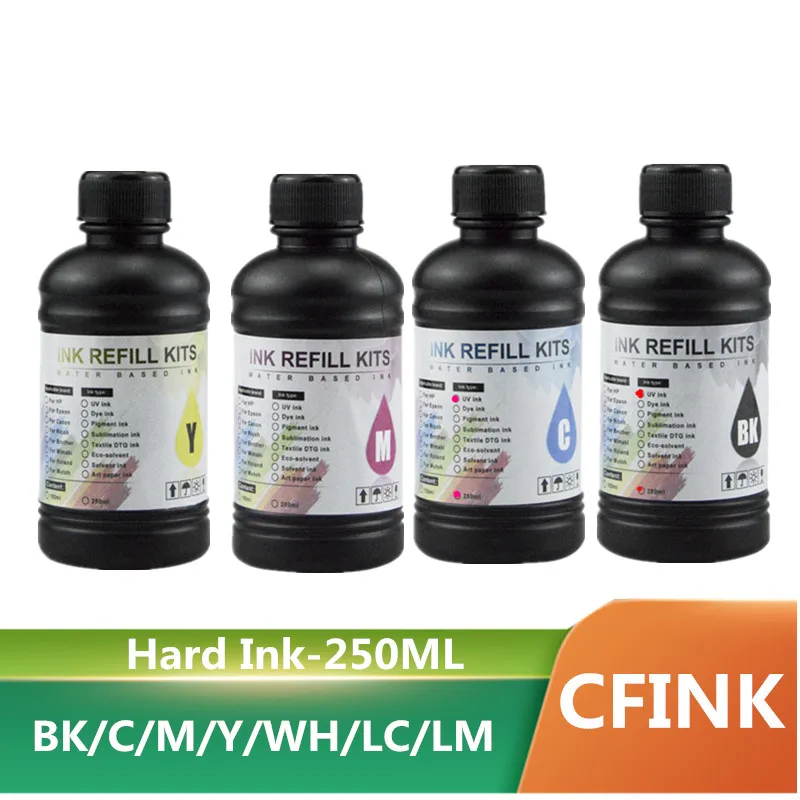 250 ML/Flasche UV Harte tinte CMYK Weiße LED UV Tinte Für Epson DX5 DX7 XP600 TX800 Druckkopf I3200 I1600 R1900 R2000 Rl800 Drucker Image