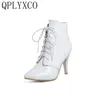 QPLYXCO Große größe 32-46 stiefeletten für frauen kurze Frühling Herbst winter Spitz hohe heels8cm Party hochzeit schuhe frau A-1