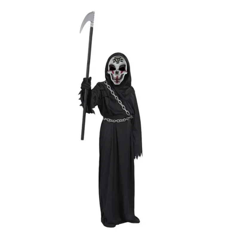 Tod Tropfen Blut maske Kostüm Halloween beängstigend Horror Skelett Robe spielen Kostüm Ostern Sense Kette Handschuhe Requisiten Geschenk Image