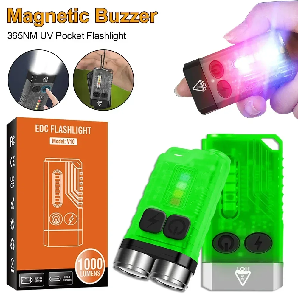 V3/v10 edc Taschenlampe Schlüssel bund Licht Typ C wiederauf ladbare tragbare super helle Mini-Taschenlampe mit Magnet UV Camping Tasche Laterne Image