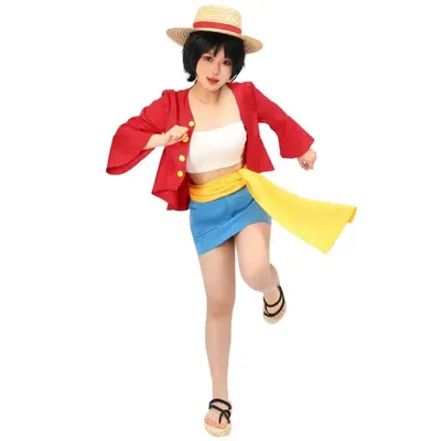 DAZCOS Damen Luffy Cosplay Kostüm ONE PIECE Monkey D. Ruffy Sexy Miniröcke Partykostüm Strohhut Anime Kostüm für Frauen Image