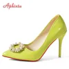 Aphixta Heißer 10 cm Stiletto Heels Perle Schnalle Gradienten Pumpen Frauen Schuhe Patent Leder Super Hohe Spitz Super Große 48 49 50