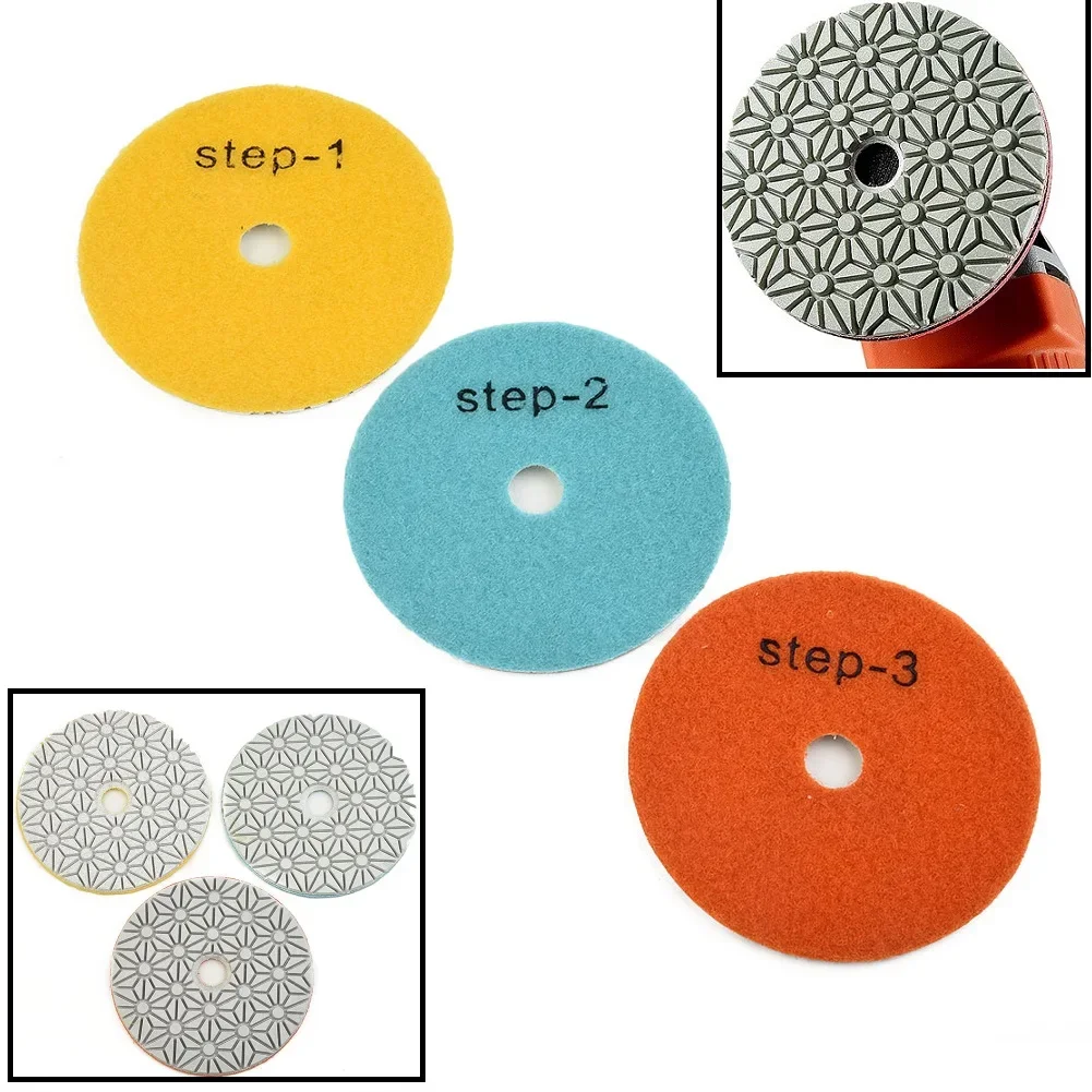 1pc Polieren Pad 4 Zoll 100mm Trocken/Nass Diamant 3 Stufen Polieren Disc Zufällige Farbe Granit Beton marmor Schleifen Schleif Werkzeug Image