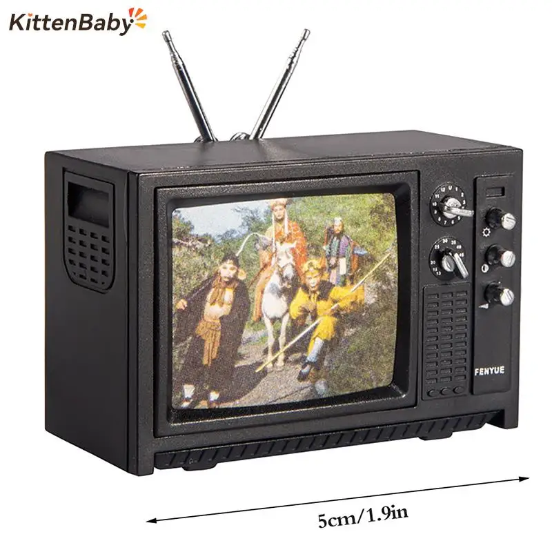 1Pc 1:12 Puppenhaus Miniatur Fernsehen Vintage TV Mit Bild Haus Wohnzimmer Schlafzimmer Möbel Modell Decor Spielzeug