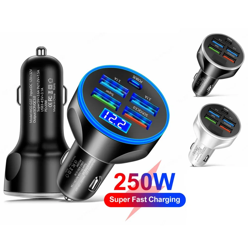 4usb 250w Auto ladegerät Typ c pd Schnell ladung 3,0 Auto Handy Adapter im Auto für Xiaomi iPhone Samsung Huawei schwarz/weiß Image
