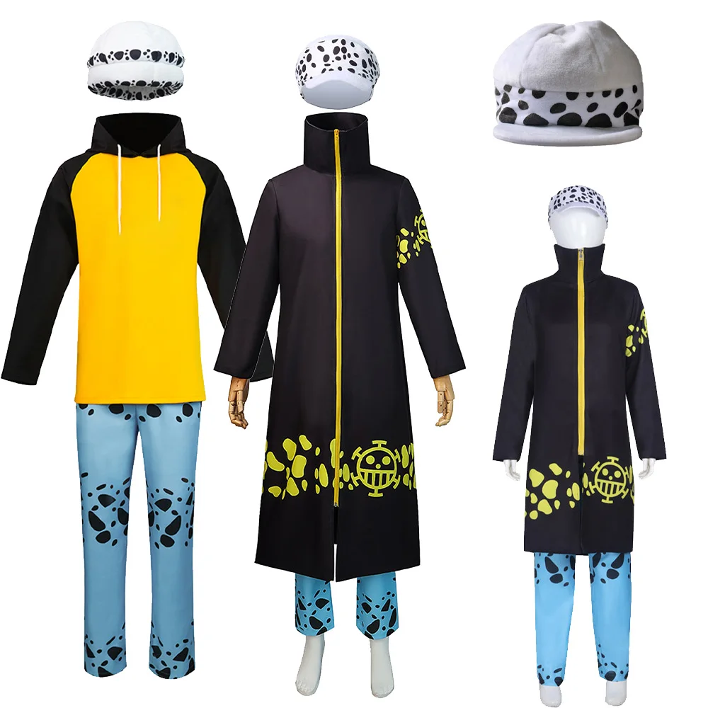 Erwachsene Kinder Trafalgar Cosplay Law Hut Hoodie Hosen Kostüm Anime Roleplay Männliche Kinder Halloween Karneval Party Fantasia Anzug Image
