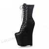 ZHIMA Damen Wadenstiefel, Plateau-Keile, seitlicher Reißverschluss, 20 cm, High Heels, Kunstlederstiefel, Damenschuhe, große Größe 41 43 45 47