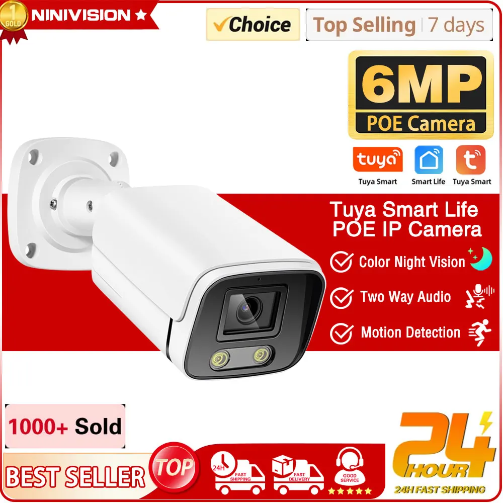 Tuya 5mp CCTV Poe IP Überwachungs kamera im Freien 6mp Smart Life Farbe Nachtsicht Kugel Überwachungs kamera 2-Wege-Audio-IP-Kamera Image